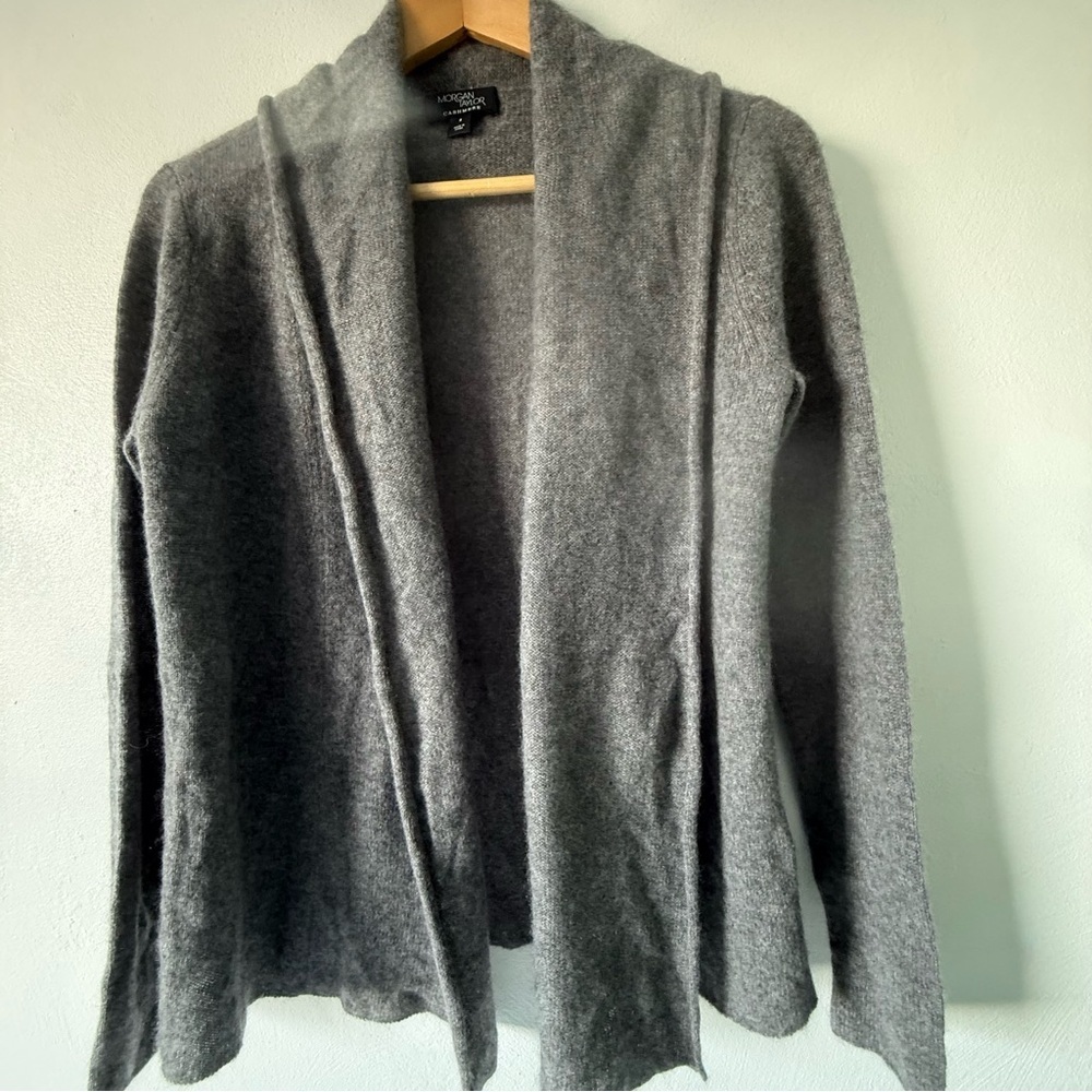 Morgan Taylor Cashmere Charcoal Gray Open-Front Cardigan